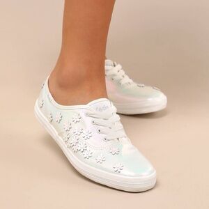 Keds Womens Natural Champion Iridescent  Floral Lace-Up Sneakers Size 11 NEW